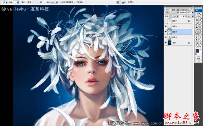 photoshop結(jié)合數(shù)位板鼠繪夢(mèng)幻漂亮的羽毛公主