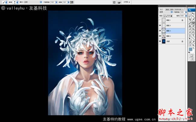 photoshop結(jié)合數(shù)位板鼠繪夢(mèng)幻漂亮的羽毛公主
