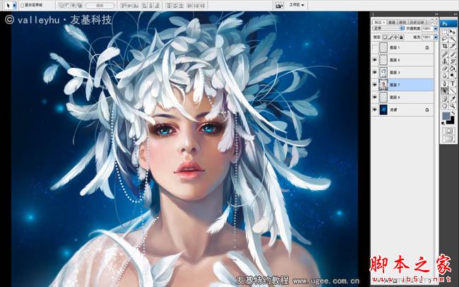 photoshop結(jié)合數(shù)位板鼠繪夢(mèng)幻漂亮的羽毛公主