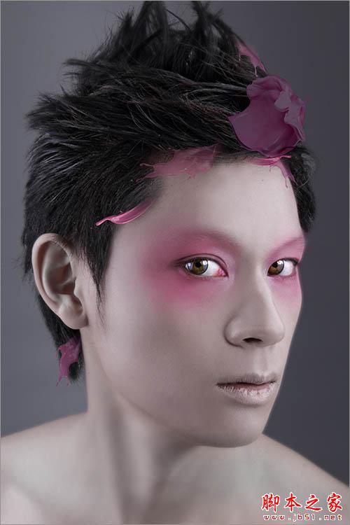 Photoshop為帥哥磨皮上妝加上絢麗的液滴噴濺頭發(fā)