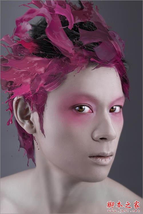 Photoshop為帥哥磨皮上妝加上絢麗的液滴噴濺頭發(fā)