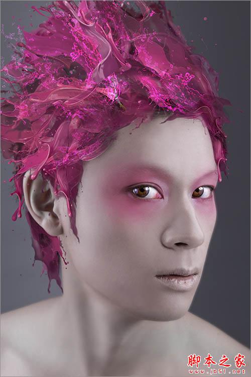 Photoshop為帥哥磨皮上妝加上絢麗的液滴噴濺頭發(fā)