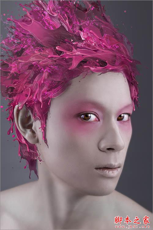 Photoshop為帥哥磨皮上妝加上絢麗的液滴噴濺頭發(fā)