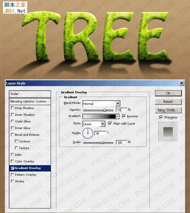 Photoshop制作逼真的綠葉纏繞的樹藤浮雕字