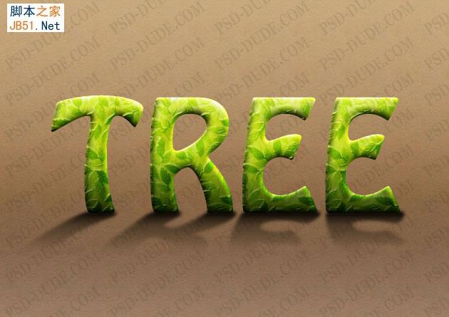 Photoshop制作逼真的綠葉纏繞的樹藤浮雕字