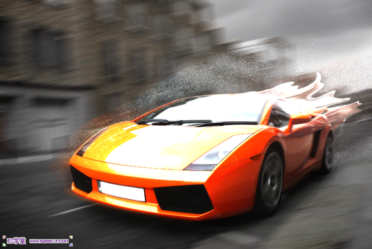 Photoshop打造超酷飛奔的火焰跑車效果