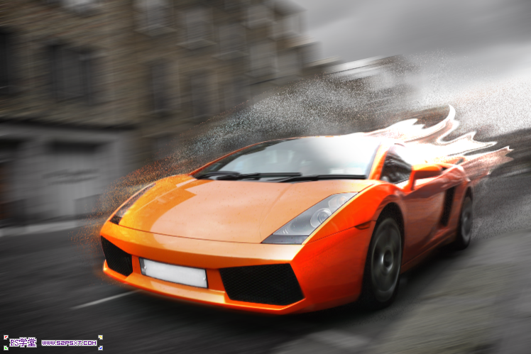 Photoshop打造超酷飛奔的火焰跑車效果