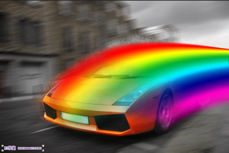 Photoshop打造超酷飛奔的火焰跑車效果