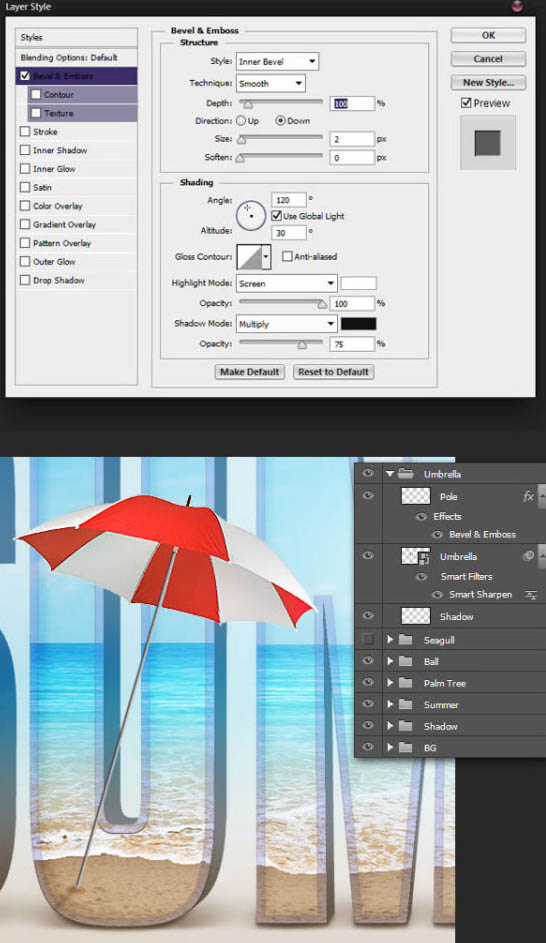 Photoshop打造出休閑清爽的夏日海灘立體字