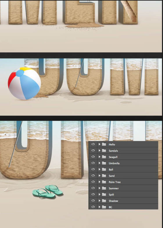 Photoshop打造出休閑清爽的夏日海灘立體字