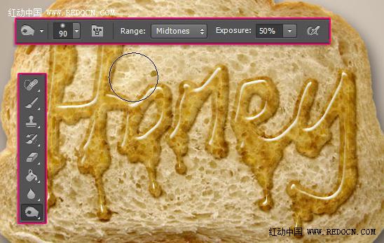 Photoshop將面包片上加上剔透的蜂蜜果醬字