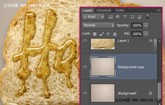 Photoshop將面包片上加上剔透的蜂蜜果醬字