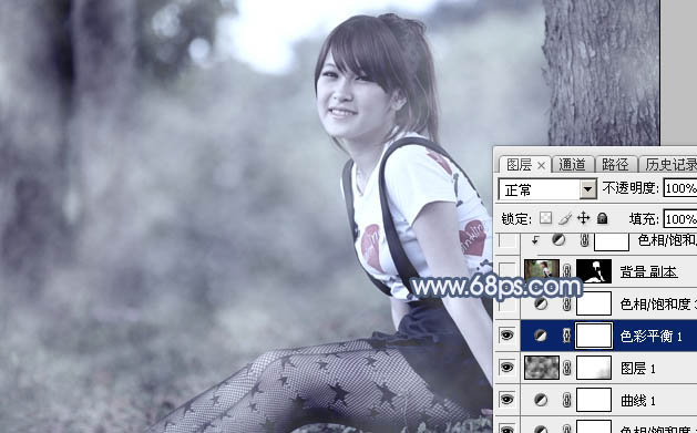 Photoshop為外景美女圖片打造唯美的中性藍色調(diào)