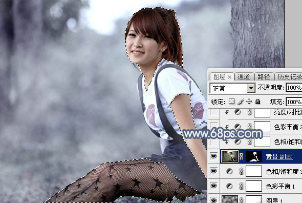Photoshop為外景美女圖片打造唯美的中性藍(lán)色調(diào)