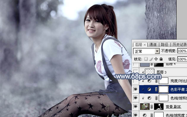 Photoshop為外景美女圖片打造唯美的中性藍(lán)色調(diào)