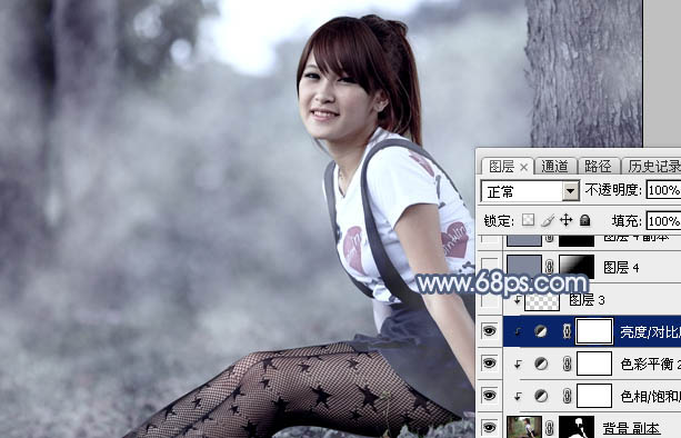 Photoshop為外景美女圖片打造唯美的中性藍(lán)色調(diào)