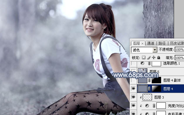 Photoshop為外景美女圖片打造唯美的中性藍(lán)色調(diào)