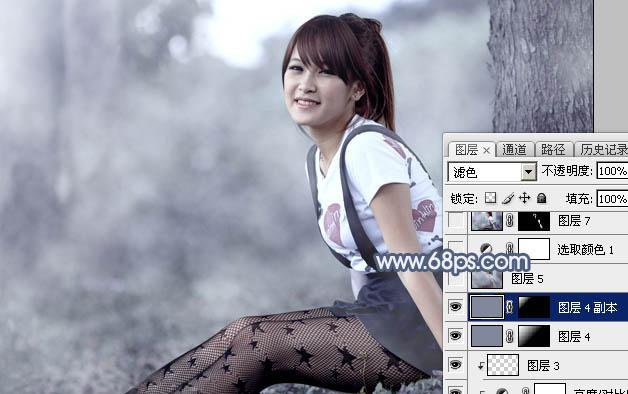 Photoshop為外景美女圖片打造唯美的中性藍(lán)色調(diào)