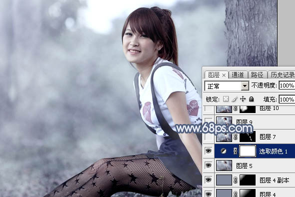 Photoshop為外景美女圖片打造唯美的中性藍(lán)色調(diào)