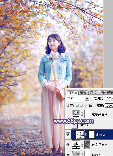 Photoshop將春季花木邊的人物調(diào)制出清爽鮮艷的秋季色