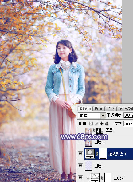 Photoshop將春季花木邊的人物調(diào)制出清爽鮮艷的秋季色