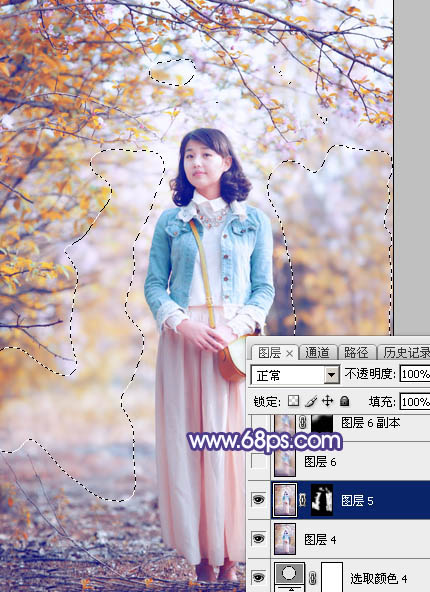 Photoshop將春季花木邊的人物調(diào)制出清爽鮮艷的秋季色