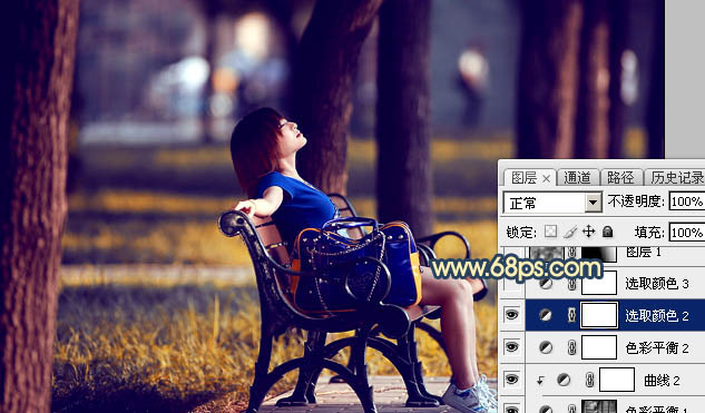 Photoshop为公园长椅上的美女调制出唯美的晨曦暖色