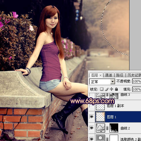 Photoshop為景區(qū)美女更換衣服顏色增加昏暗的高對(duì)比晨曦色
