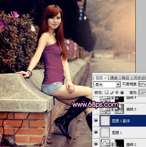 Photoshop為景區(qū)美女更換衣服顏色增加昏暗的高對(duì)比晨曦色