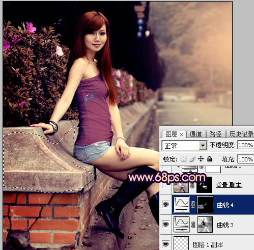 Photoshop為景區(qū)美女更換衣服顏色增加昏暗的高對(duì)比晨曦色