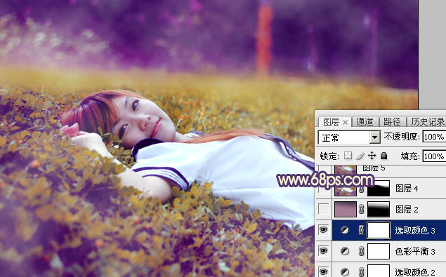 Photoshop为躺在草地人物图片打造唯美梦幻的暗褐色