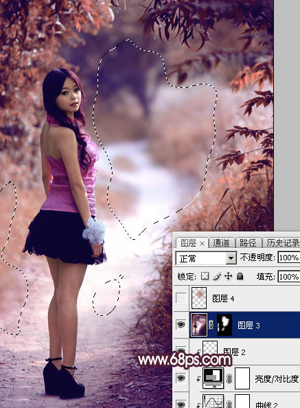 Photoshop將樹(shù)林人物圖片打造唯美的暗調(diào)紫紅色
