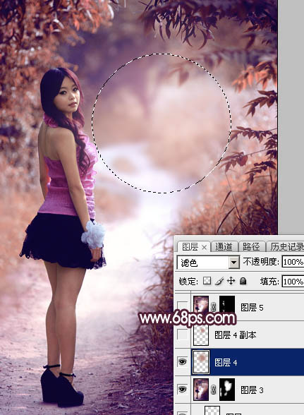 Photoshop將樹(shù)林人物圖片打造唯美的暗調(diào)紫紅色