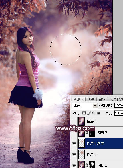 Photoshop將樹(shù)林人物圖片打造唯美的暗調(diào)紫紅色