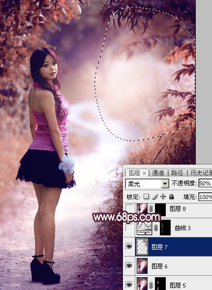Photoshop將樹(shù)林人物圖片打造唯美的暗調(diào)紫紅色
