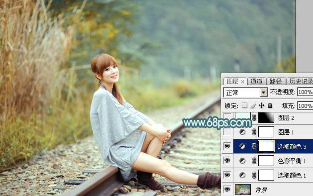 Photoshop為外景人物圖片打造出甜美的淡調(diào)青黃色