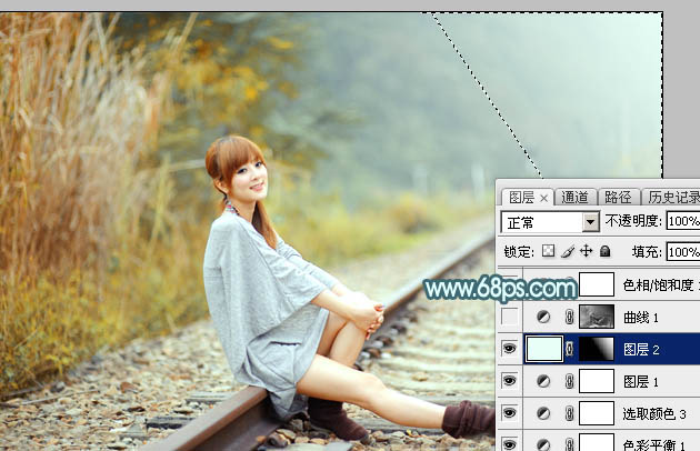 Photoshop為外景人物圖片打造出甜美的淡調(diào)青黃色