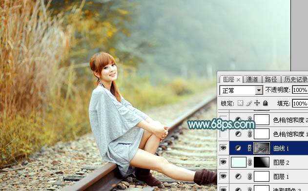Photoshop為外景人物圖片打造出甜美的淡調(diào)青黃色