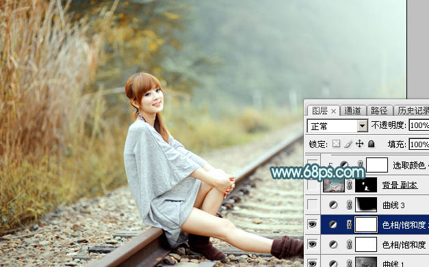 Photoshop為外景人物圖片打造出甜美的淡調(diào)青黃色