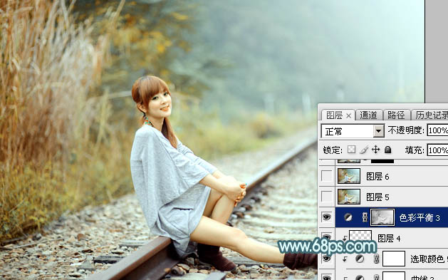 Photoshop為外景人物圖片打造出甜美的淡調(diào)青黃色