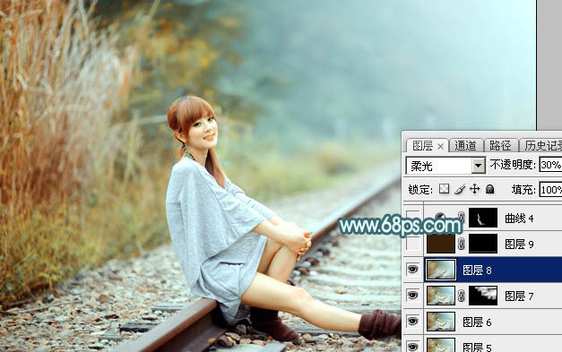 Photoshop為外景人物圖片打造出甜美的淡調(diào)青黃色