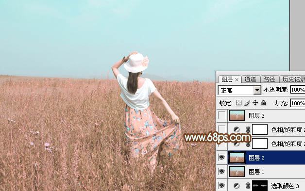 Photoshop为草原人物图片打造出韩系淡粉色