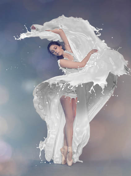 Photoshop將美女白裙制作成動感牛奶噴濺效果裙子