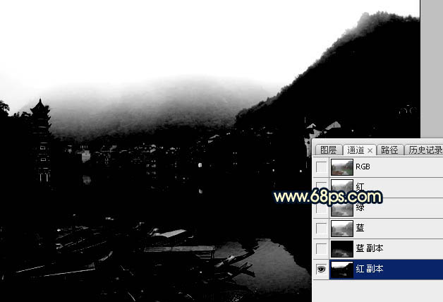Photoshop調(diào)出唯美的霞光水邊古鎮(zhèn)效果
