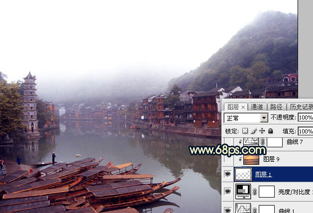 Photoshop調(diào)出唯美的霞光水邊古鎮(zhèn)效果