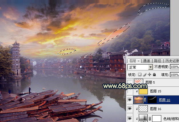 Photoshop調(diào)出唯美的霞光水邊古鎮(zhèn)效果