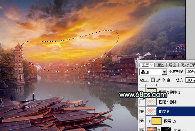 Photoshop調(diào)出唯美的霞光水邊古鎮(zhèn)效果