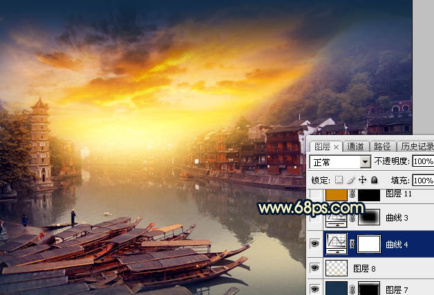Photoshop調(diào)出唯美的霞光水邊古鎮(zhèn)效果