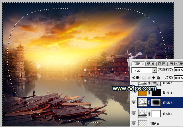Photoshop調(diào)出唯美的霞光水邊古鎮(zhèn)效果