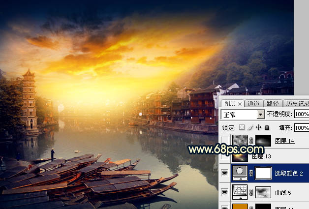 Photoshop調(diào)出唯美的霞光水邊古鎮(zhèn)效果